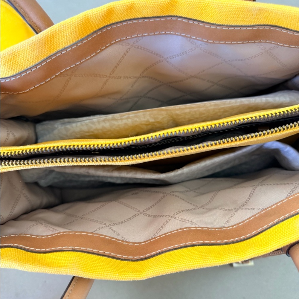 Michael Kors Yellow Canvas Shoulder Hand Bag & Travel Pouch | Summer Style - Picture 7 of 10